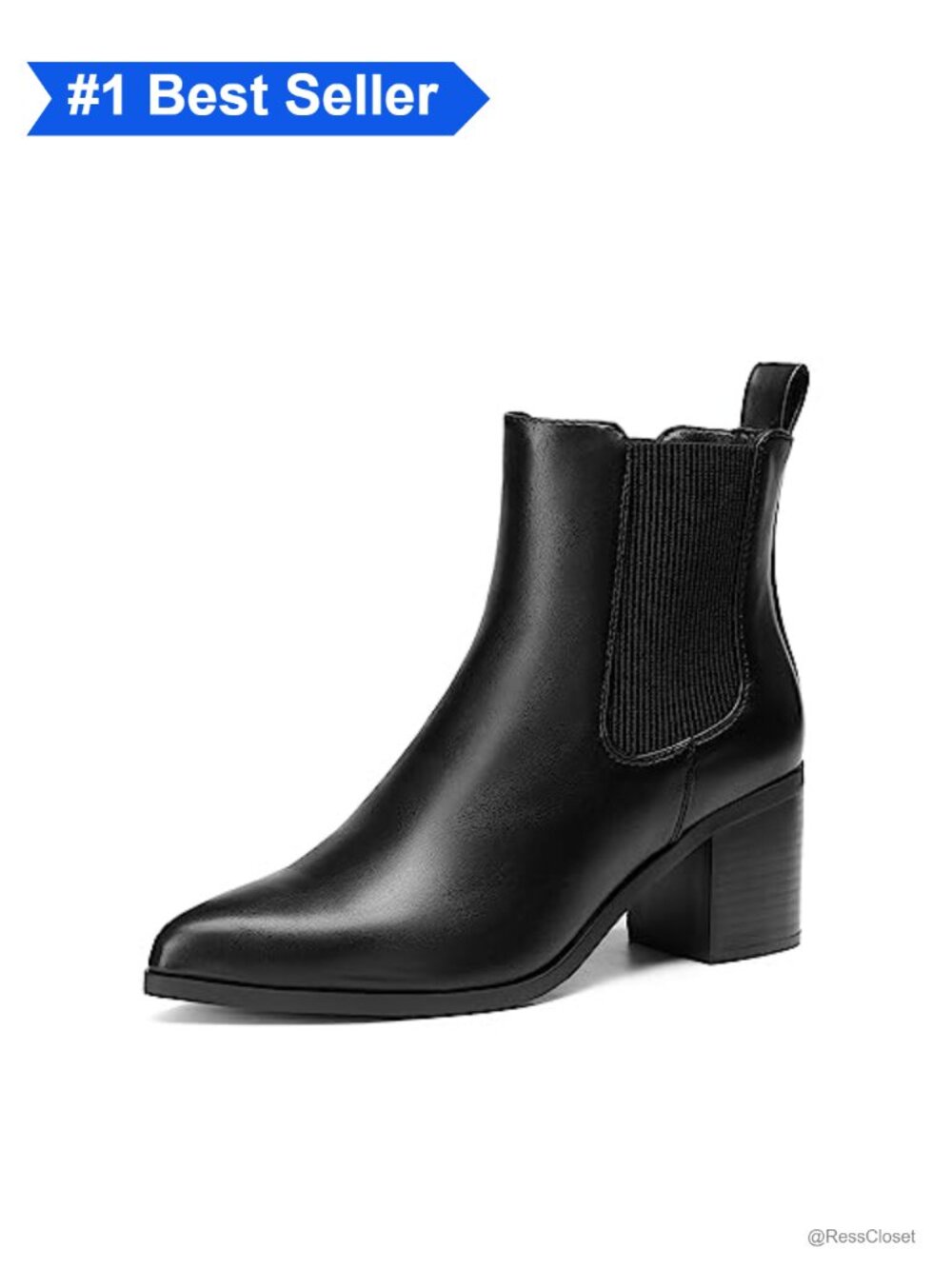 Heeled Ankle Chelsea Boots Pointed Toe Faux Leather Block Heel